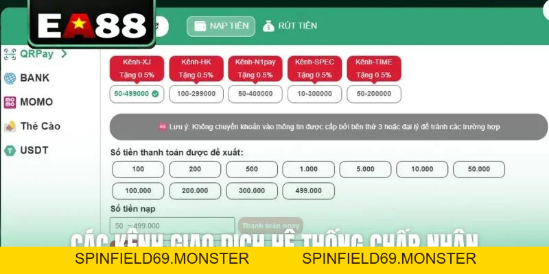 Hướng Dẫn Các Bước Nạp Tiền EA88 Siêu Tốc Trong 2 Phút - SPINFIELD69.MONSTER